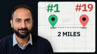 Ala Al-Shaibani beside a map card: #1 and #19, two miles apart.